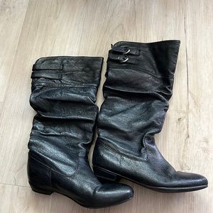 Steven Madden Kadey Woman Leather Tall Ruched Black Boots Sz 7.0